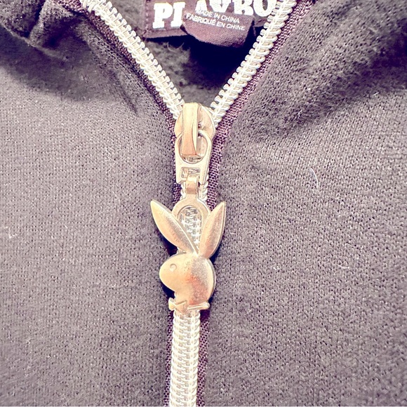 PLAYBOY BLACK ZIP UP HOODIE, Size S/M - Picture 3 of 5